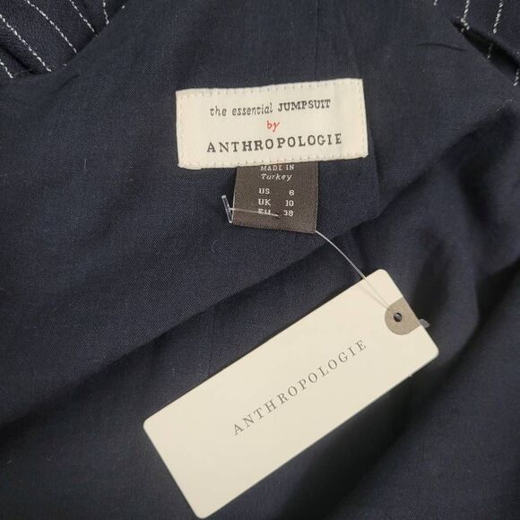 NWT Anthropologie The Essential Pinstripe Jumpsuit Sz 6 Navy Blue White Straight - Picture 7 of 13